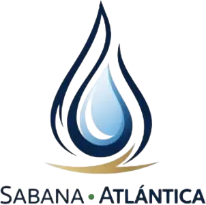 Logo de Sabana Atlántica, que presenta una gota de agua estilizada en tonos azules y dorados, simbolizando servicios relacionados con agua y sostenibilidad.
